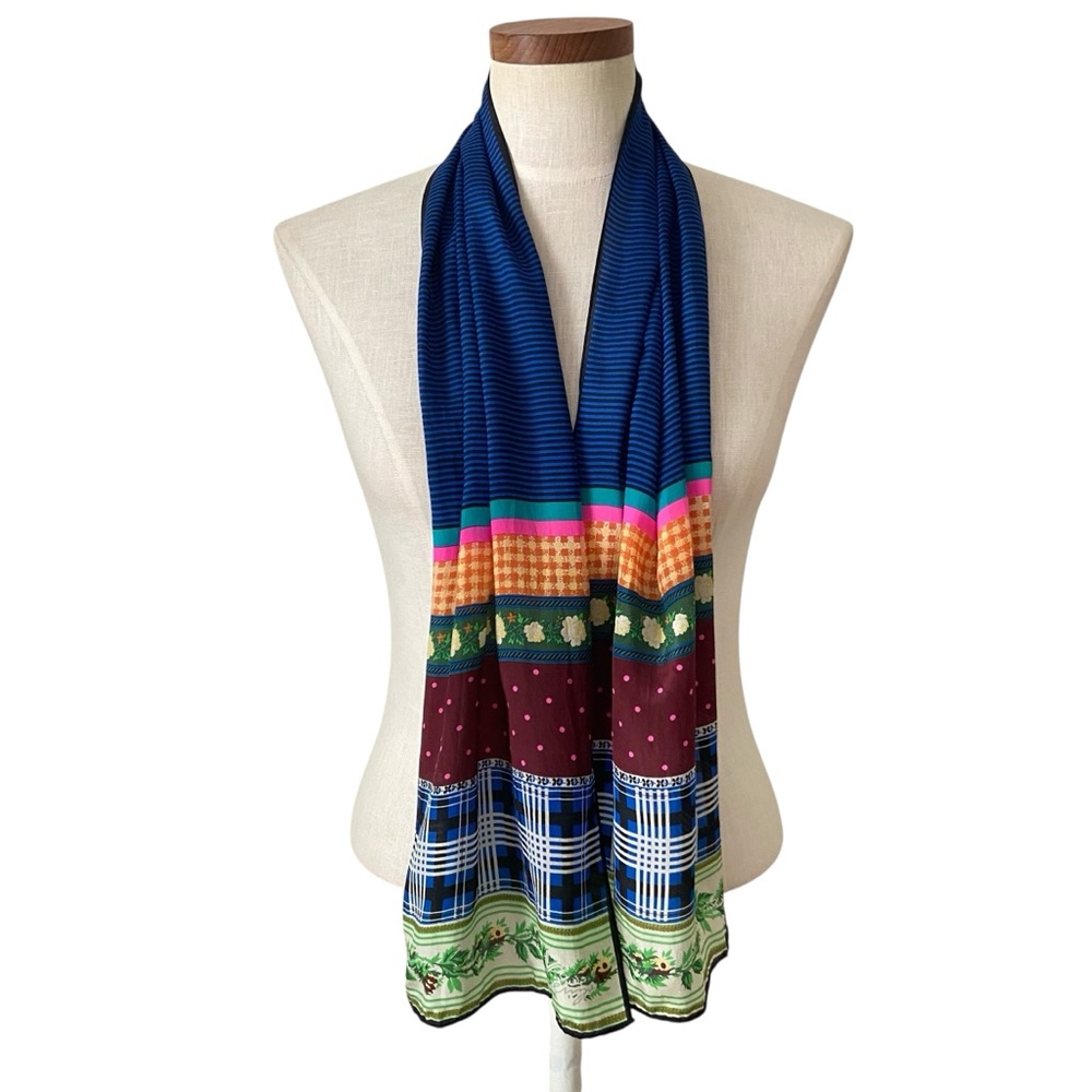 Vintage Kenzo Multi Print Silk Oblong Scarf